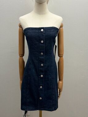 NWT Fourteen Twelve Strapless Denim Mini Dress Size M Dark Wash Jean Dress